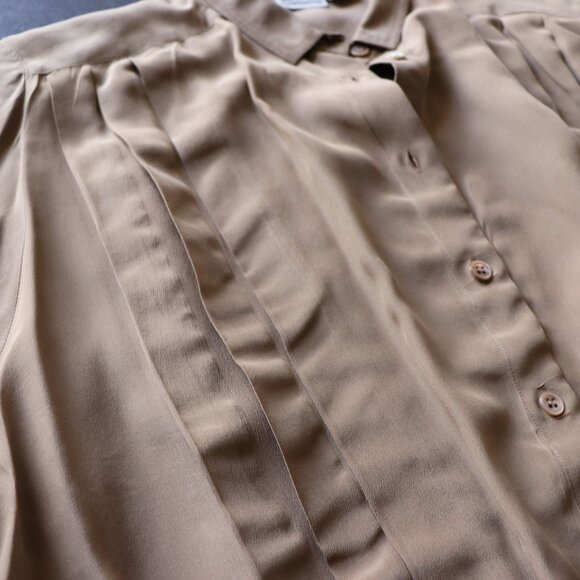100% Silk Longsleeve Button Front Blouse in Mocha Mouse Brown by Liz Claiborne - Picture 7 of 9
